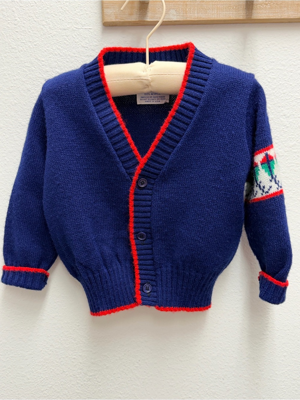 Vintage kitestrings Kids Navy Blue Cardigan with Red Trim size 3t